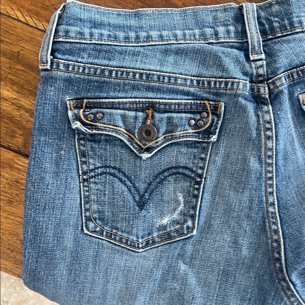 Vintage Levi’s 515 boot cut blue denim jeans size 8 short mid rise distressed 8p - Picture 8 of 16